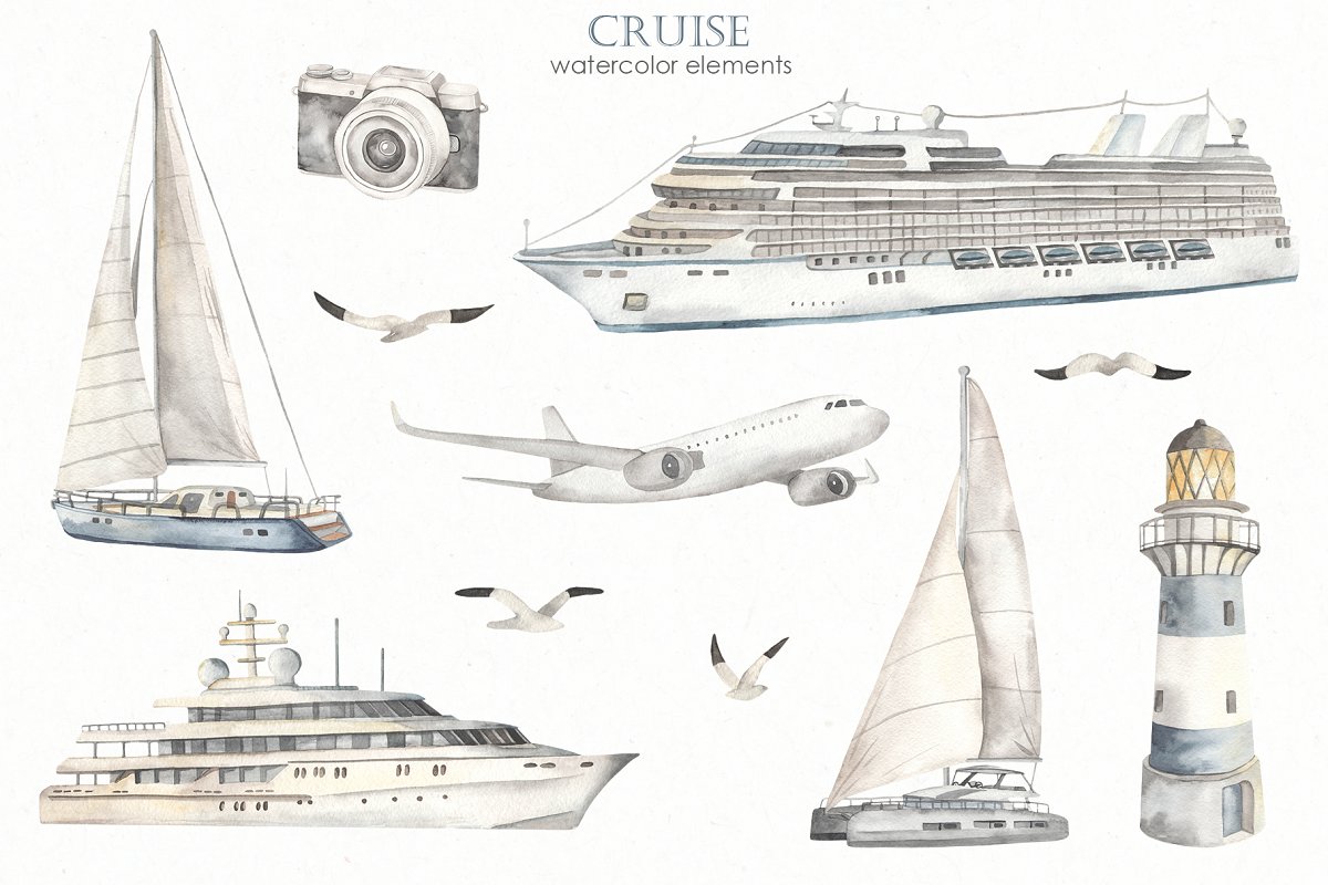 Cruise Watercolor Collection with watercolor elements.