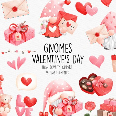 Valentines Gnome clipart, Valentine.