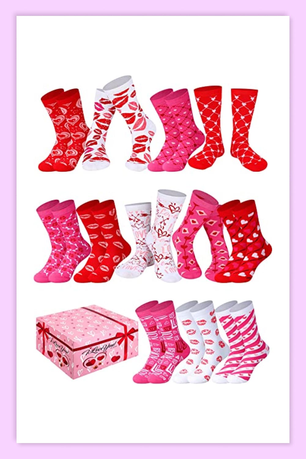 Collage of images of pink and white socks.