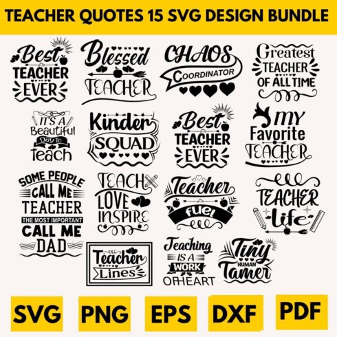 Teacher Quotes 15 SVG Design Bundle main cover.