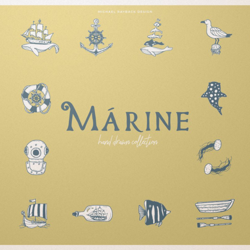 200 hand drawn elements marine main image preview.