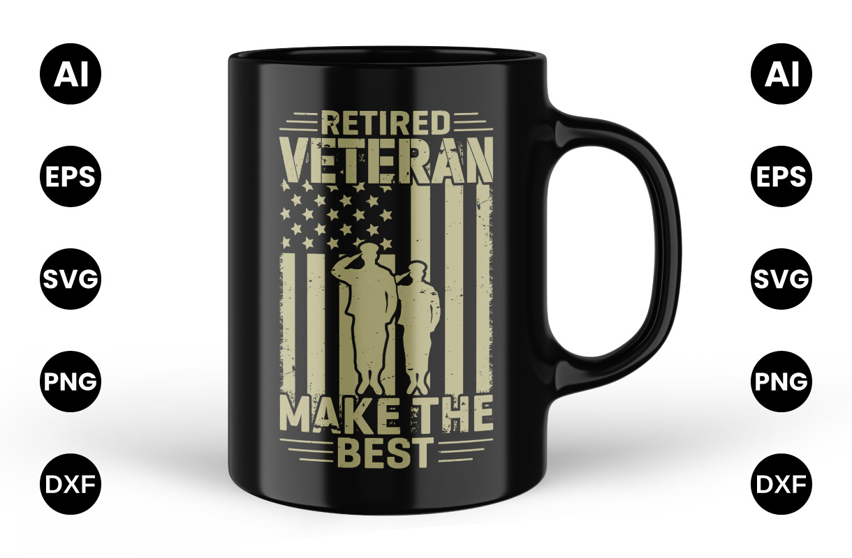 Light golden veteran illustration on a black cup.