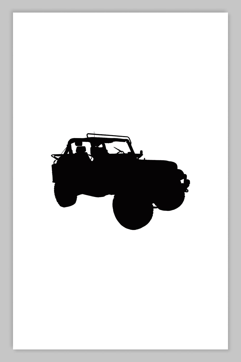 Black highly detailed Jeep Wrangler silhouette isolated on white background.