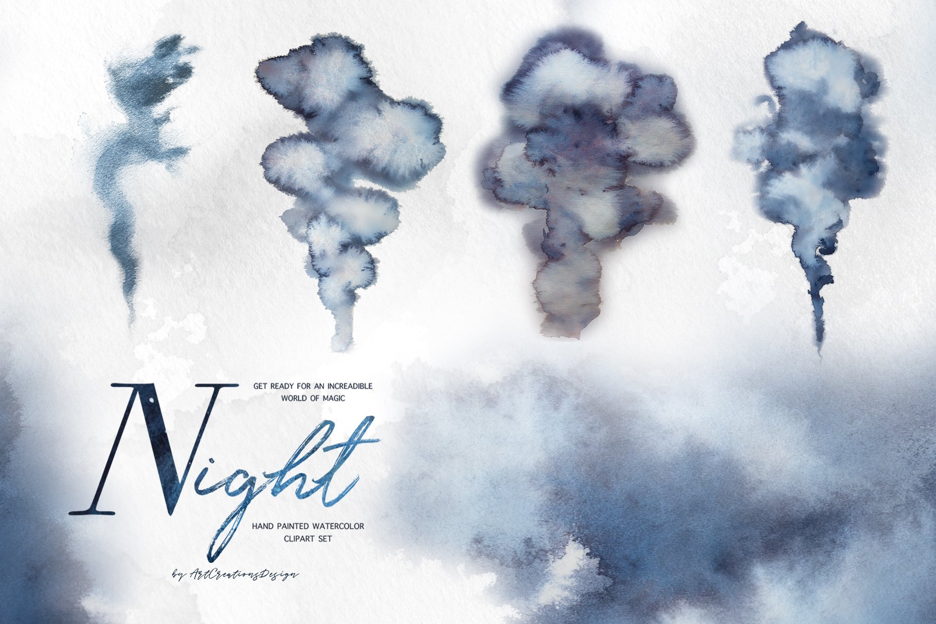 Watercolor Night Clipart Set elements preview.