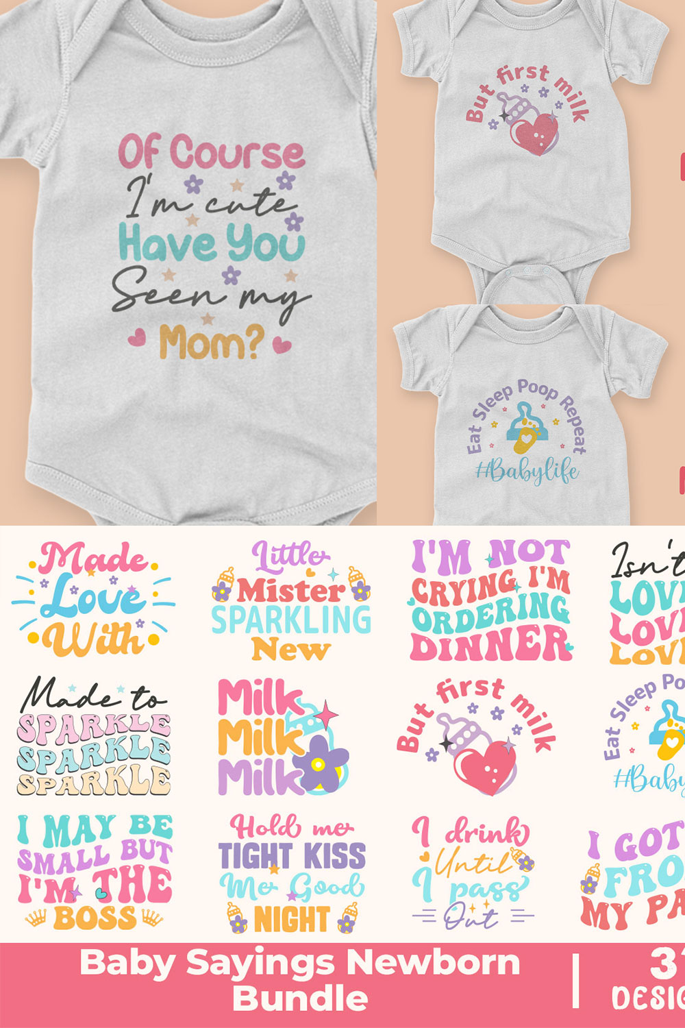 Newborn Baby Sayings Design Bundle pinterest image.