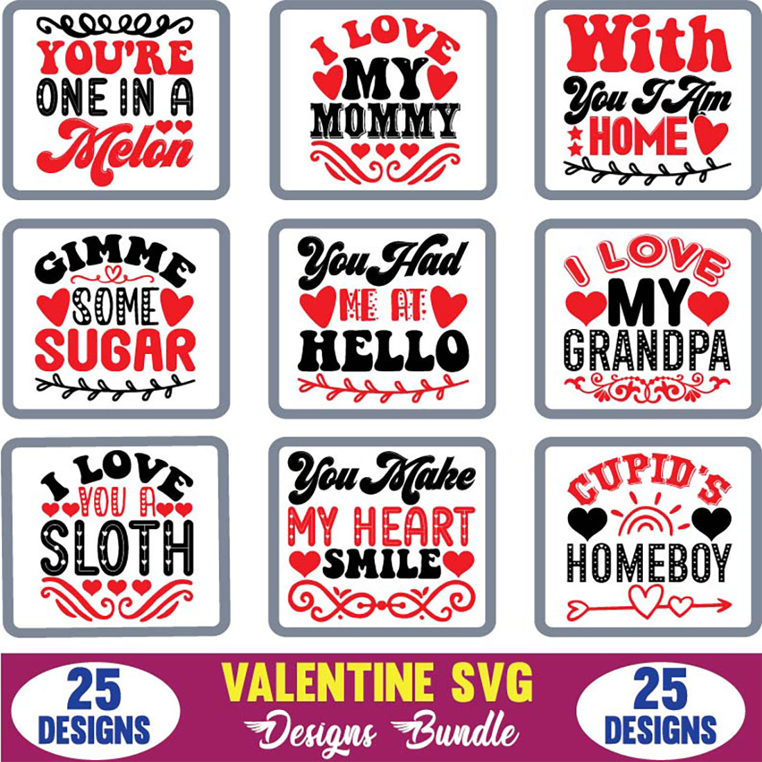Valentine Quotes SVG Designs Bundle cover image.