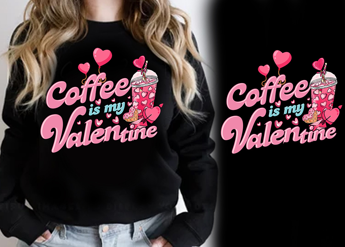 Retro Pink Coffee in Valentine Day T-Shirt Design preview image.