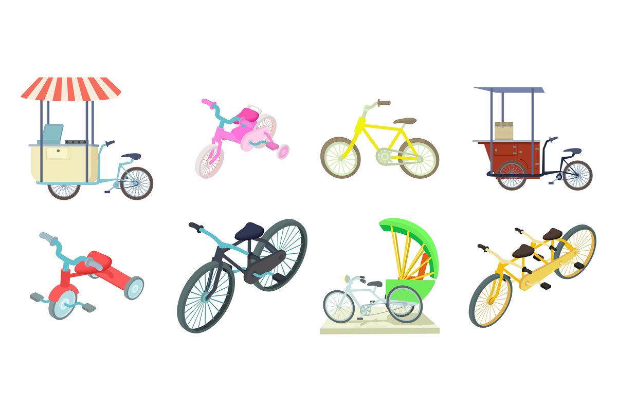Cover image of Bike Icon Set, Cartoon Style.