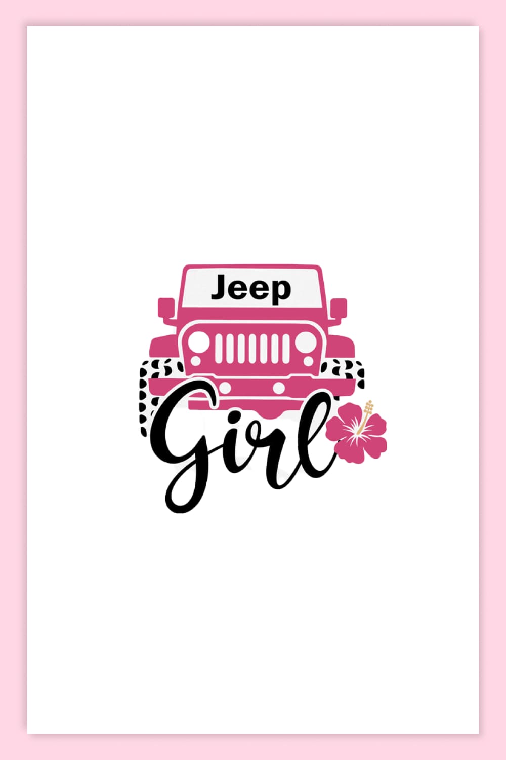 Silhouette of a pink Jeep Wrangler with black wheels and the inscription Girl.