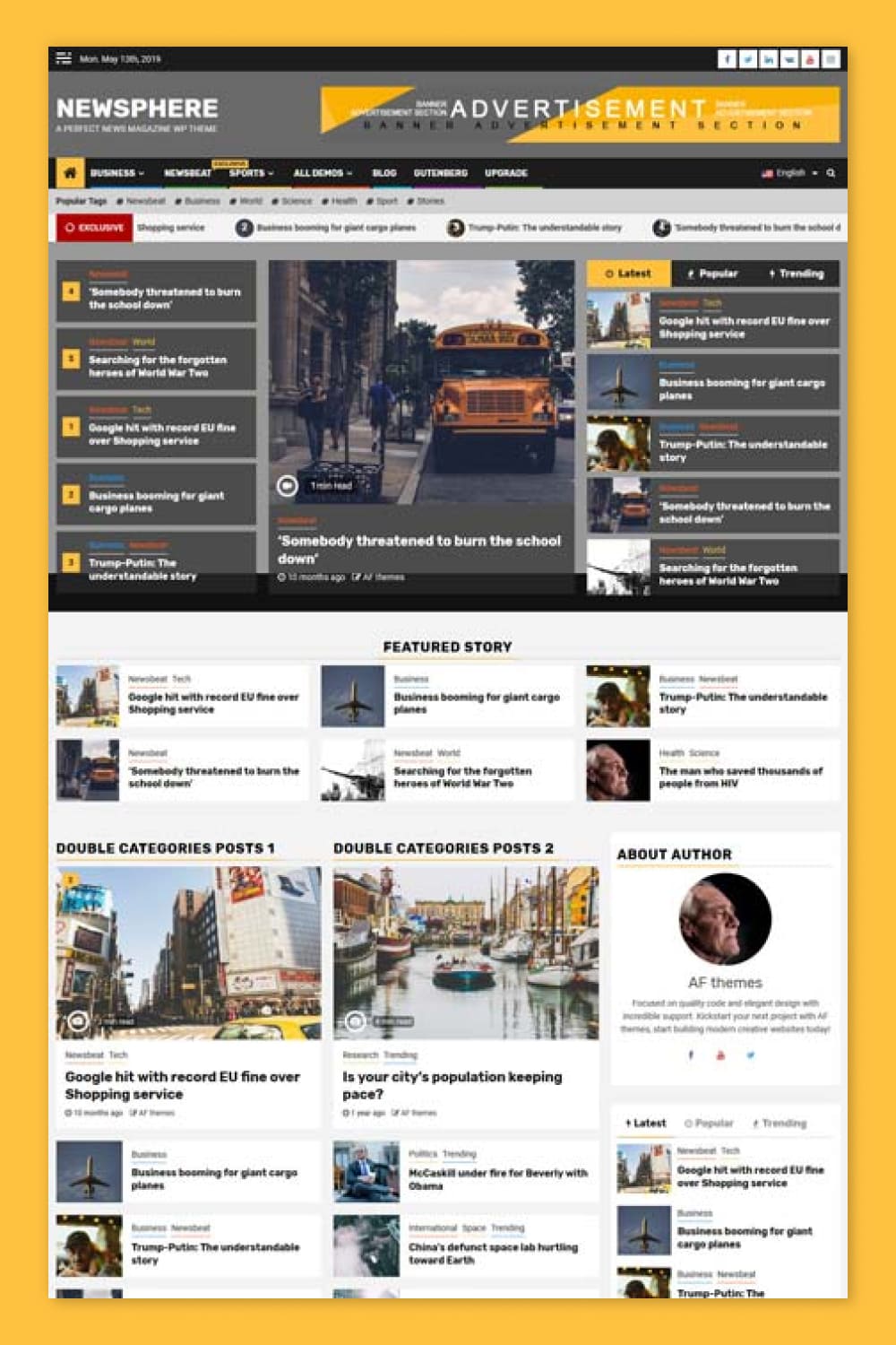 Screenshot of the main page of a news site with blocks and gray-yellow accents.