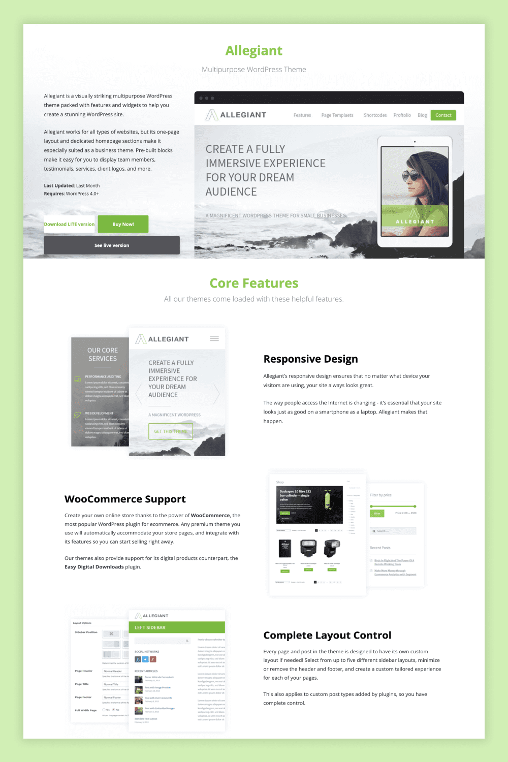 Collage of Landing Page Screenshots with different blocks and gray-green colors.