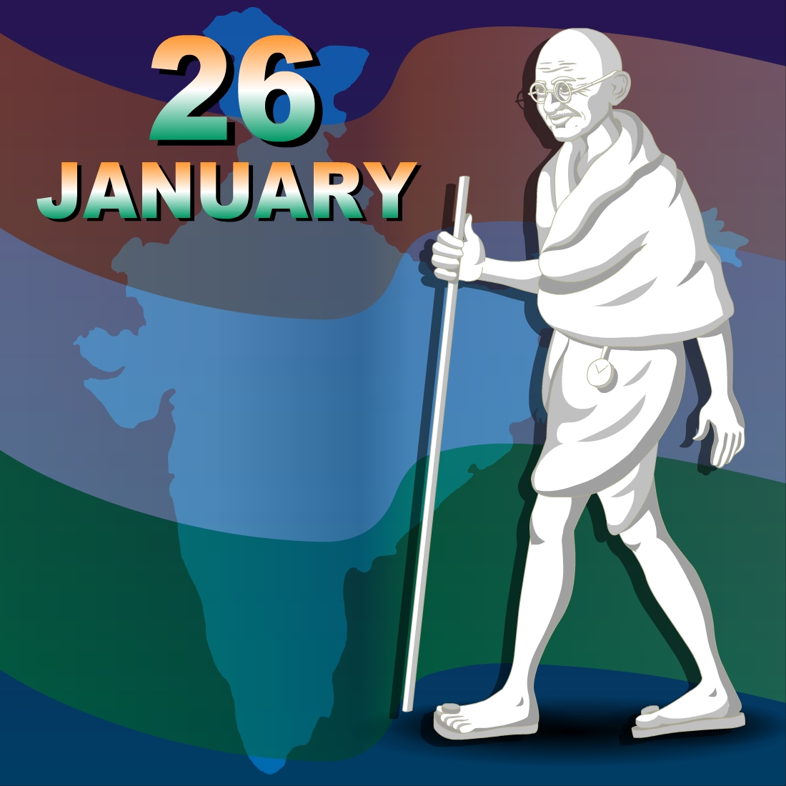 Charming image of Gandhi on the background of the Indian flag