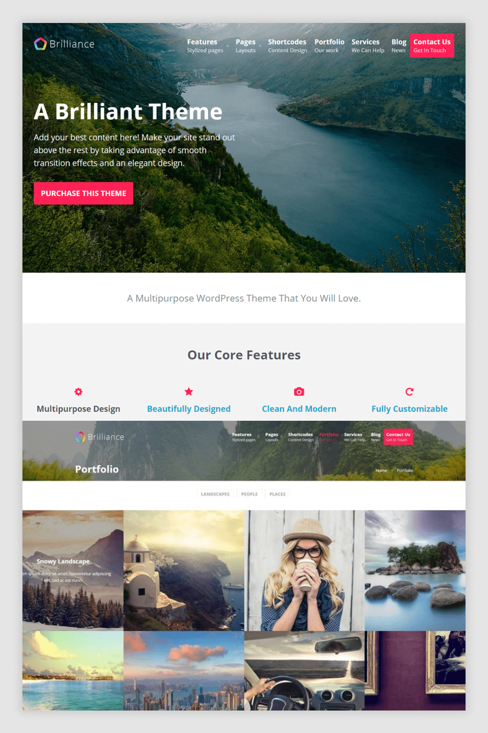 Landing page screenshot with slider, benefits and photo collage.