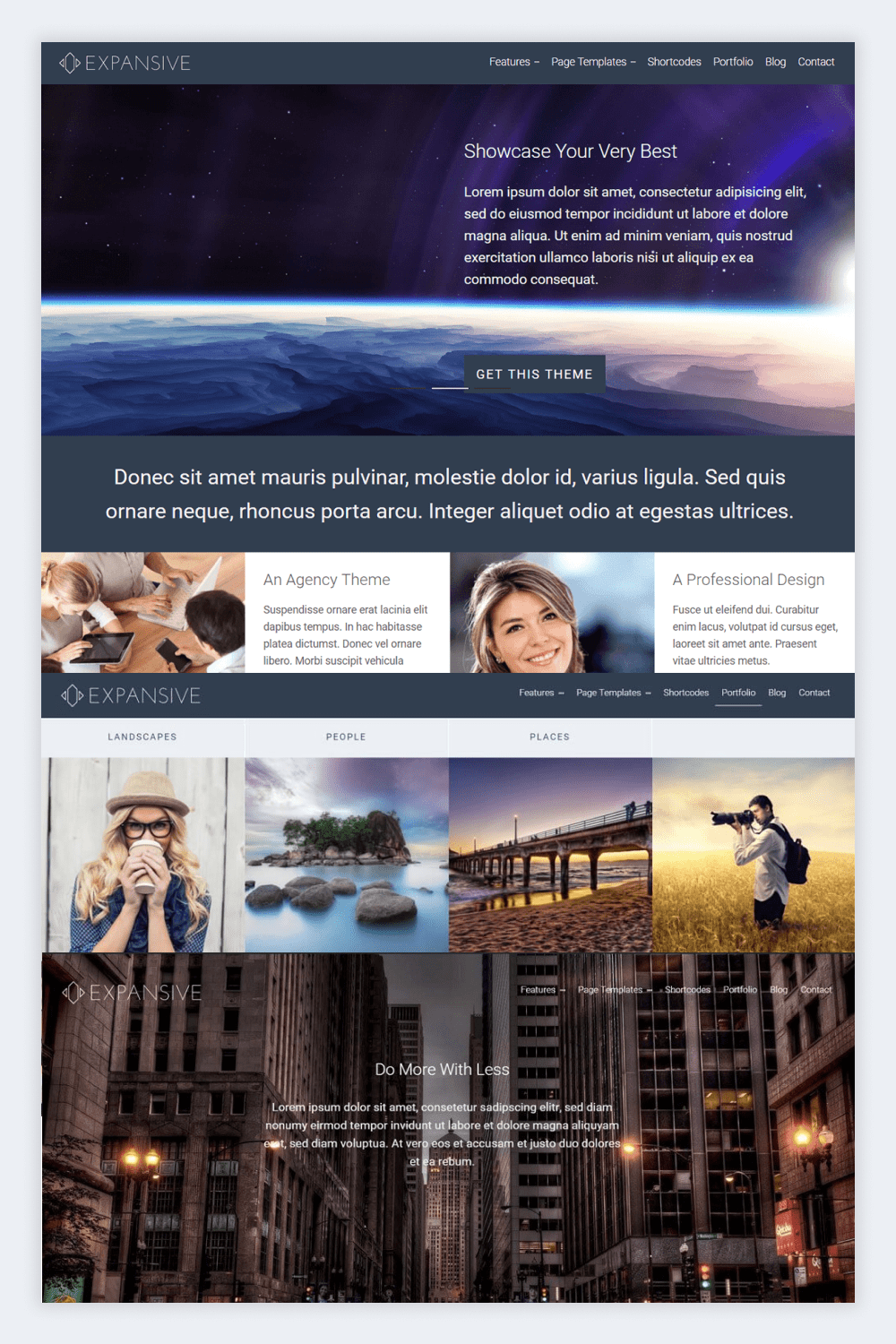 Collage of Landing Page Screenshots with Slider, Benefits and Photos.
