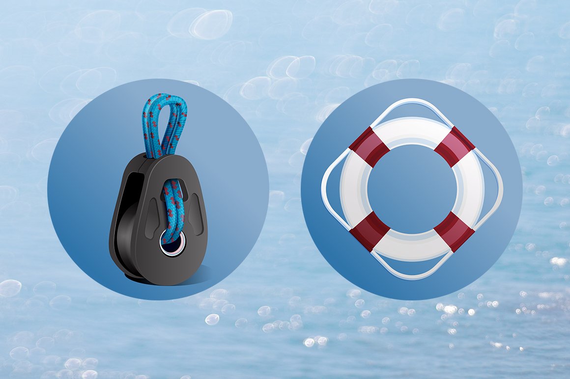 2 yachting round icons on a blue background.