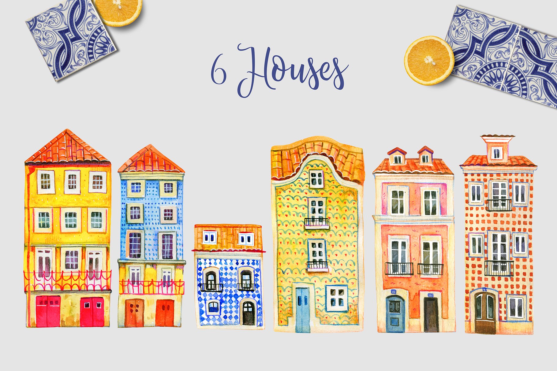 There are 6 houses designs.