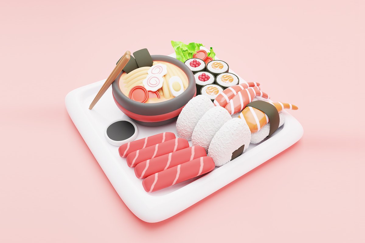 3D Japanese Food illustration 2 image preview.