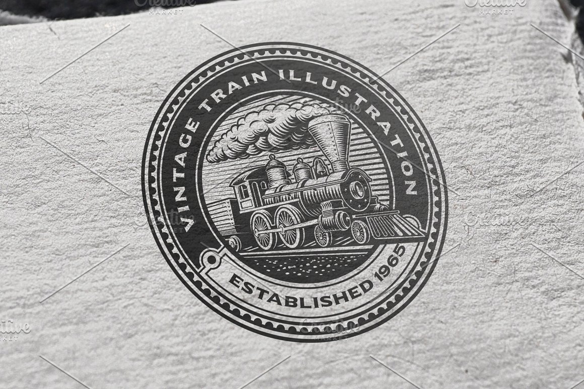 Gray illustration of vintage train on a white paper.