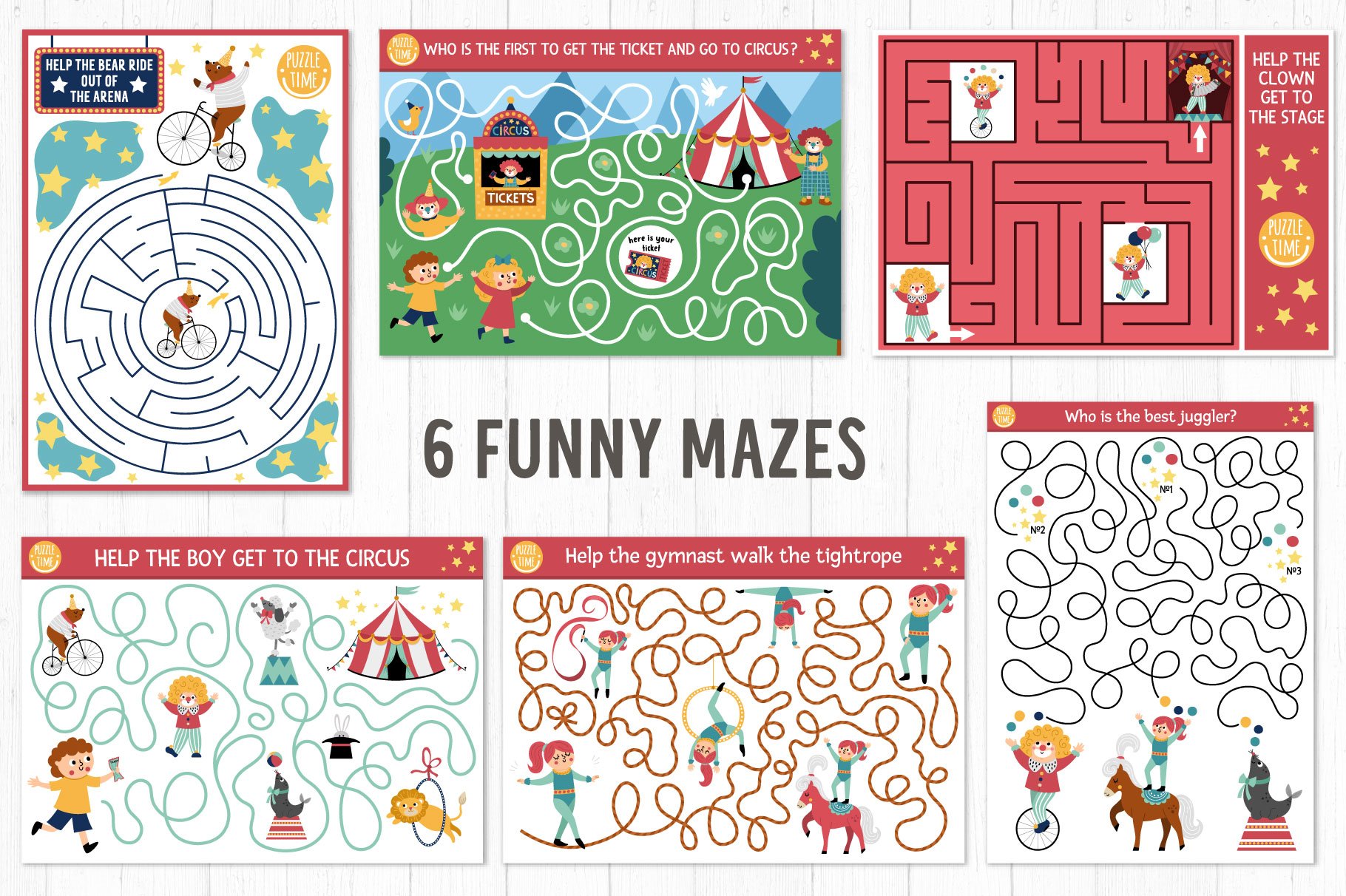 Circus games and activities for kids - funny mazes preview.