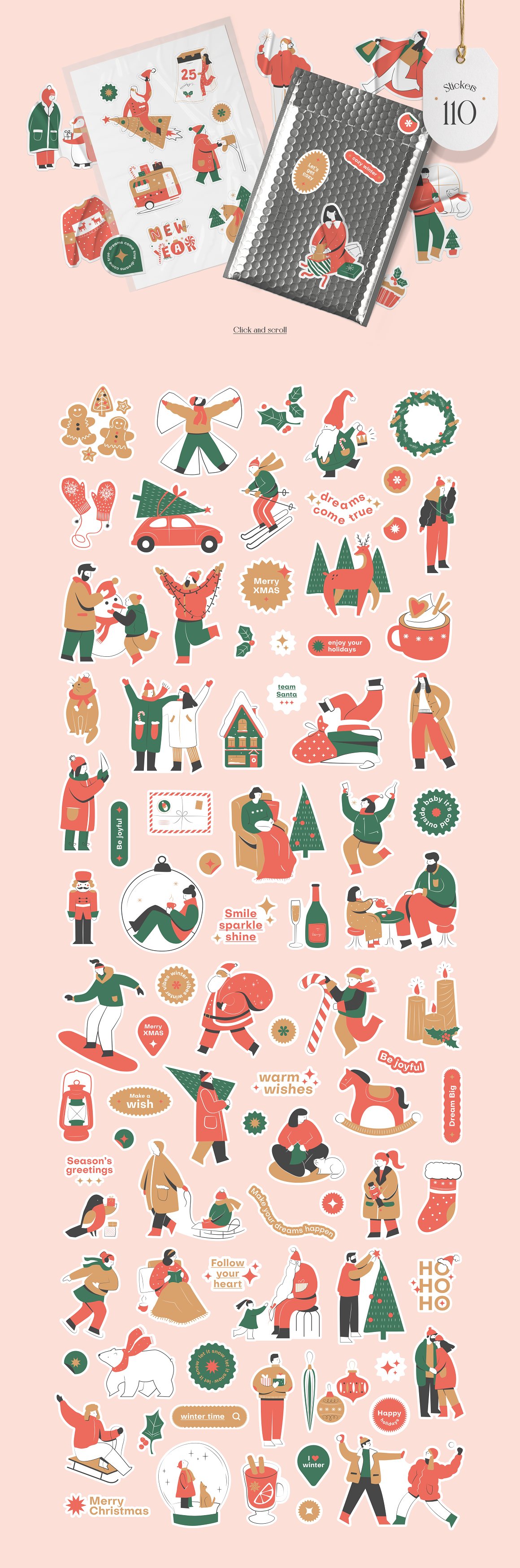 Clipart of 110 various illustrations of christmas.