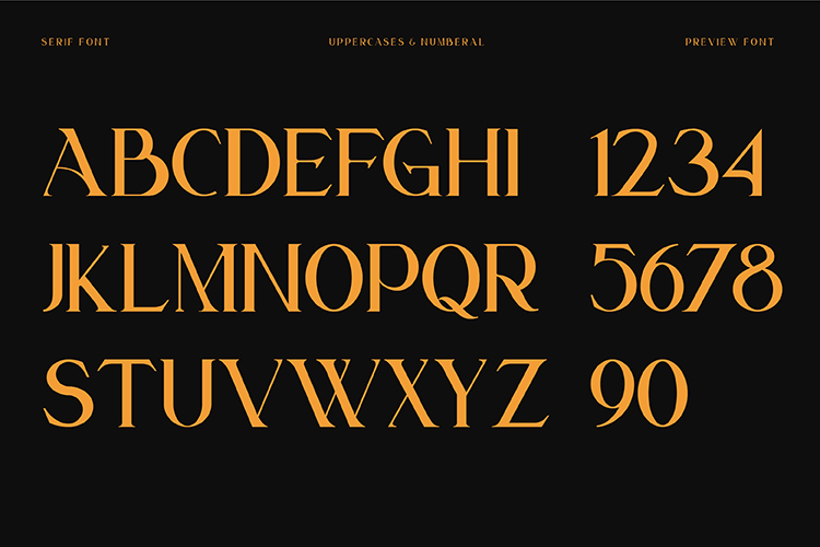 Herosima Modern Serif Font uppercase and numbers.