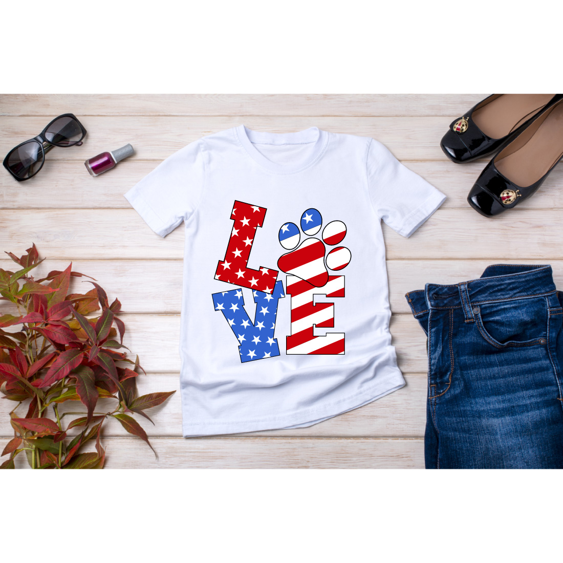American Flag Love T-shirt Bundle preview image.