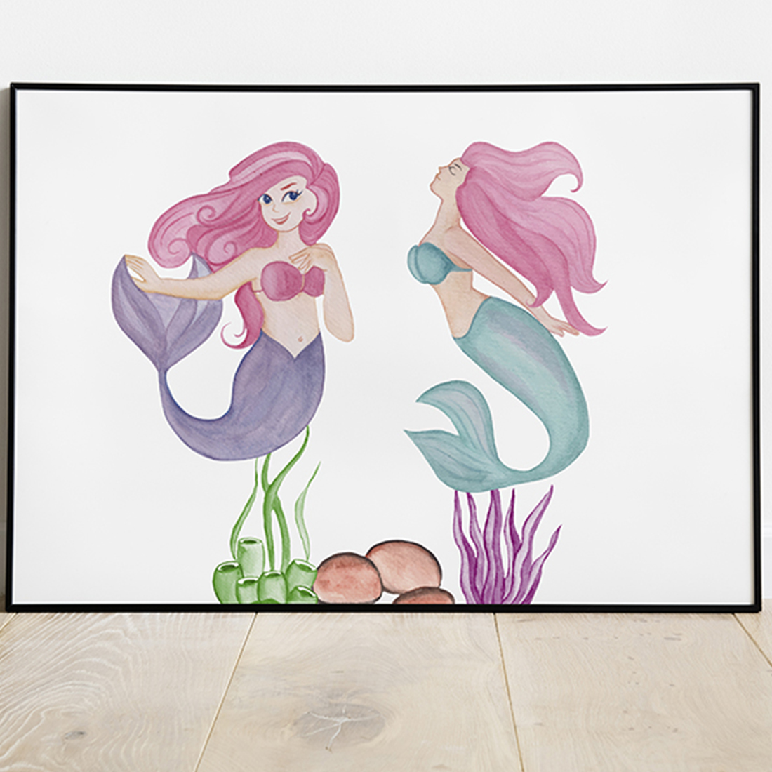 Gorgeous watercolor painting of the little mermaid