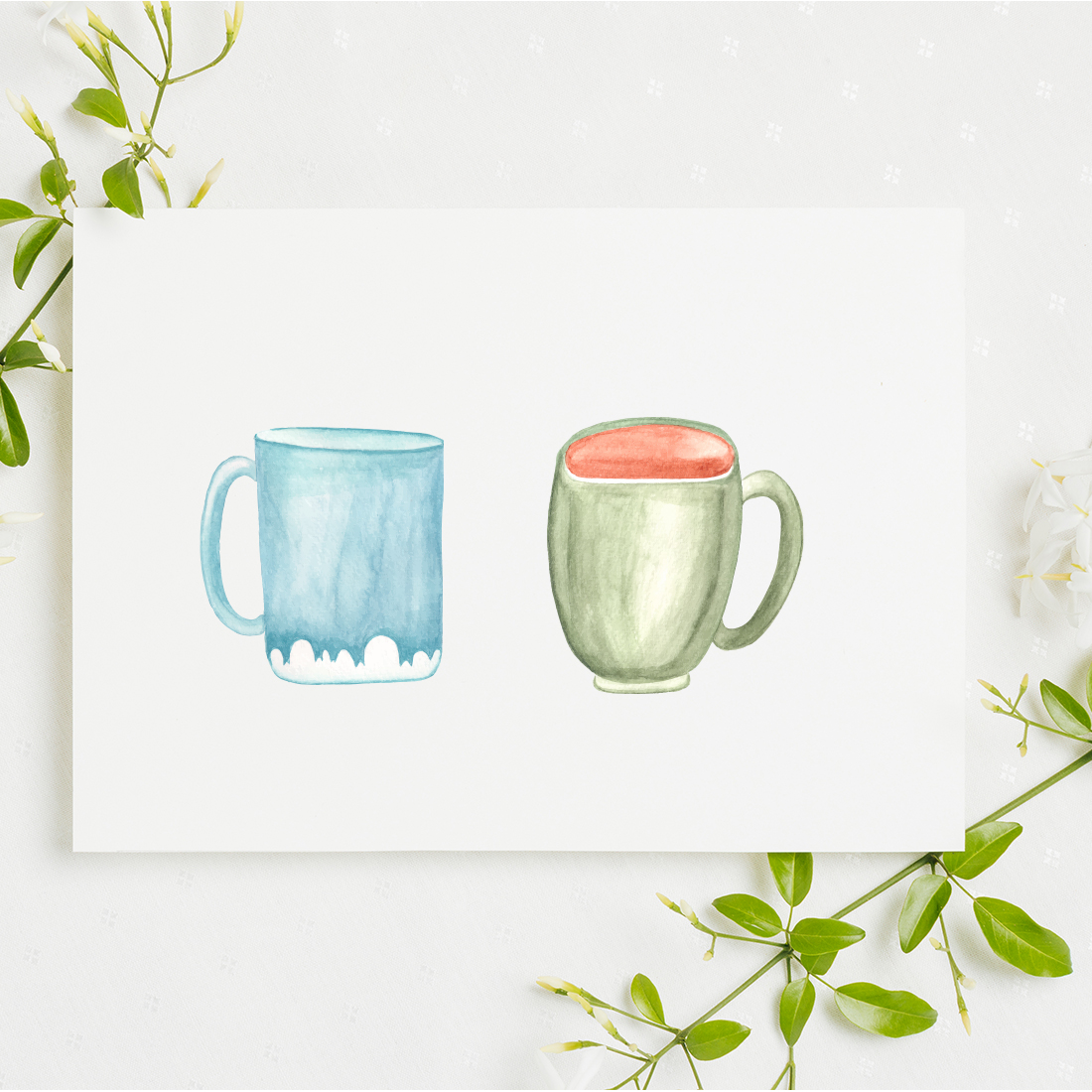 White paper with two watercolor cups.