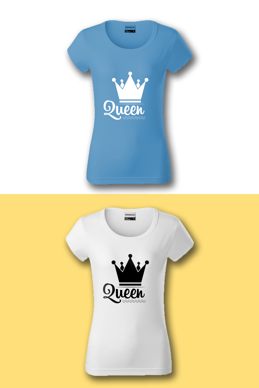 Set of t-shirt images with elegant prints of queen crowns