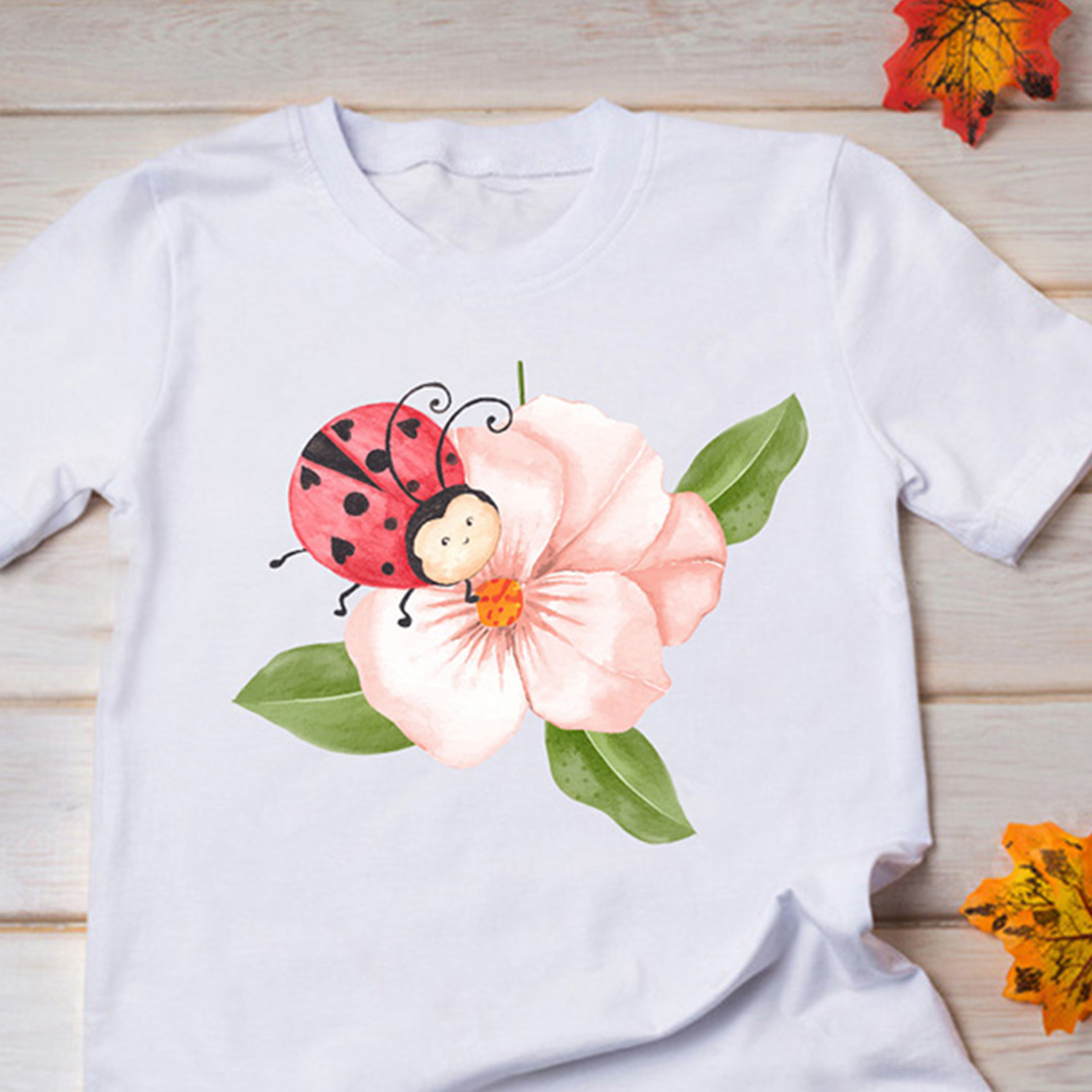 Image of t-shirt with amazing ladybug print