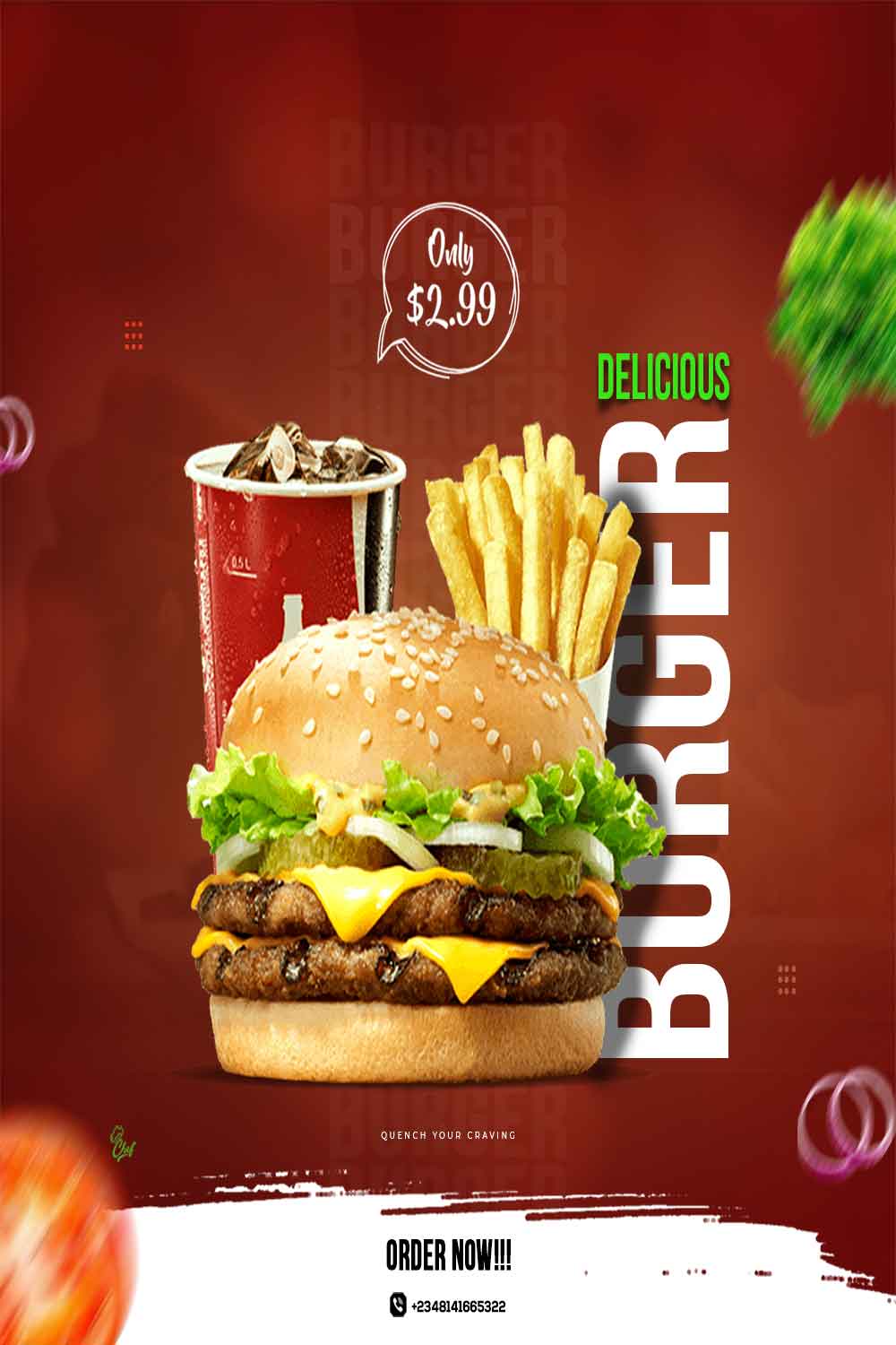 Trendy Burger Flyer Design pinterest image.