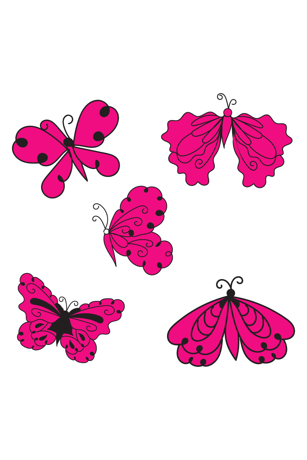 Group of pink butterflies flying through the air.