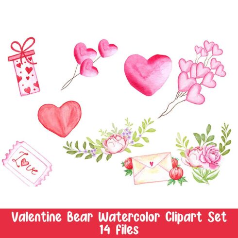 Watercolor Valentine Bear Clipart Set - MasterBundles