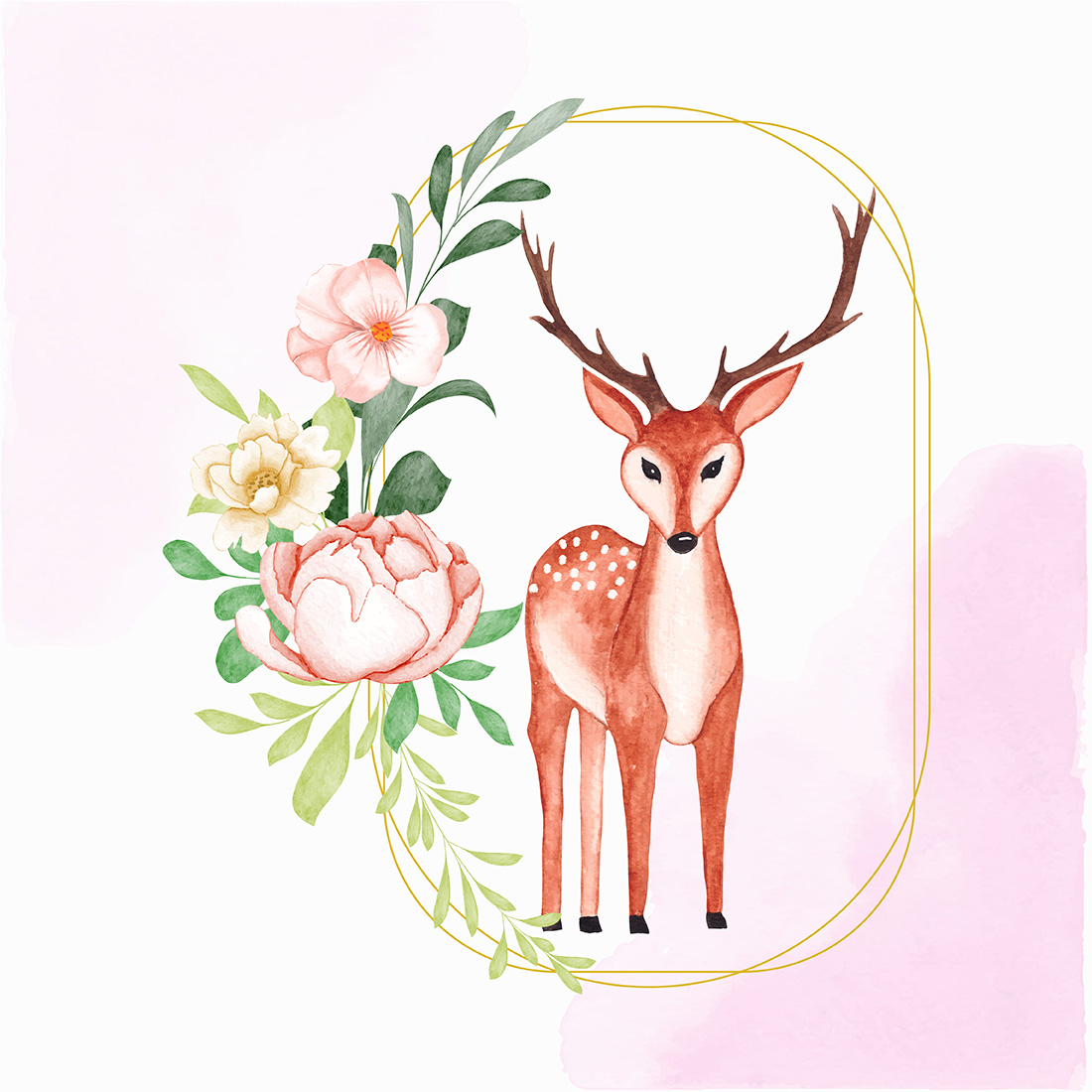 Young deer in a floral frame.