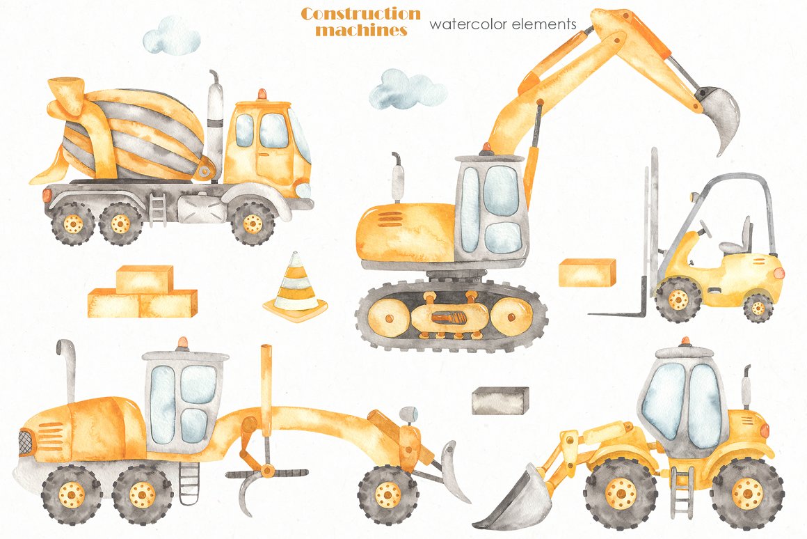 3 construction machines watercolor elements 460