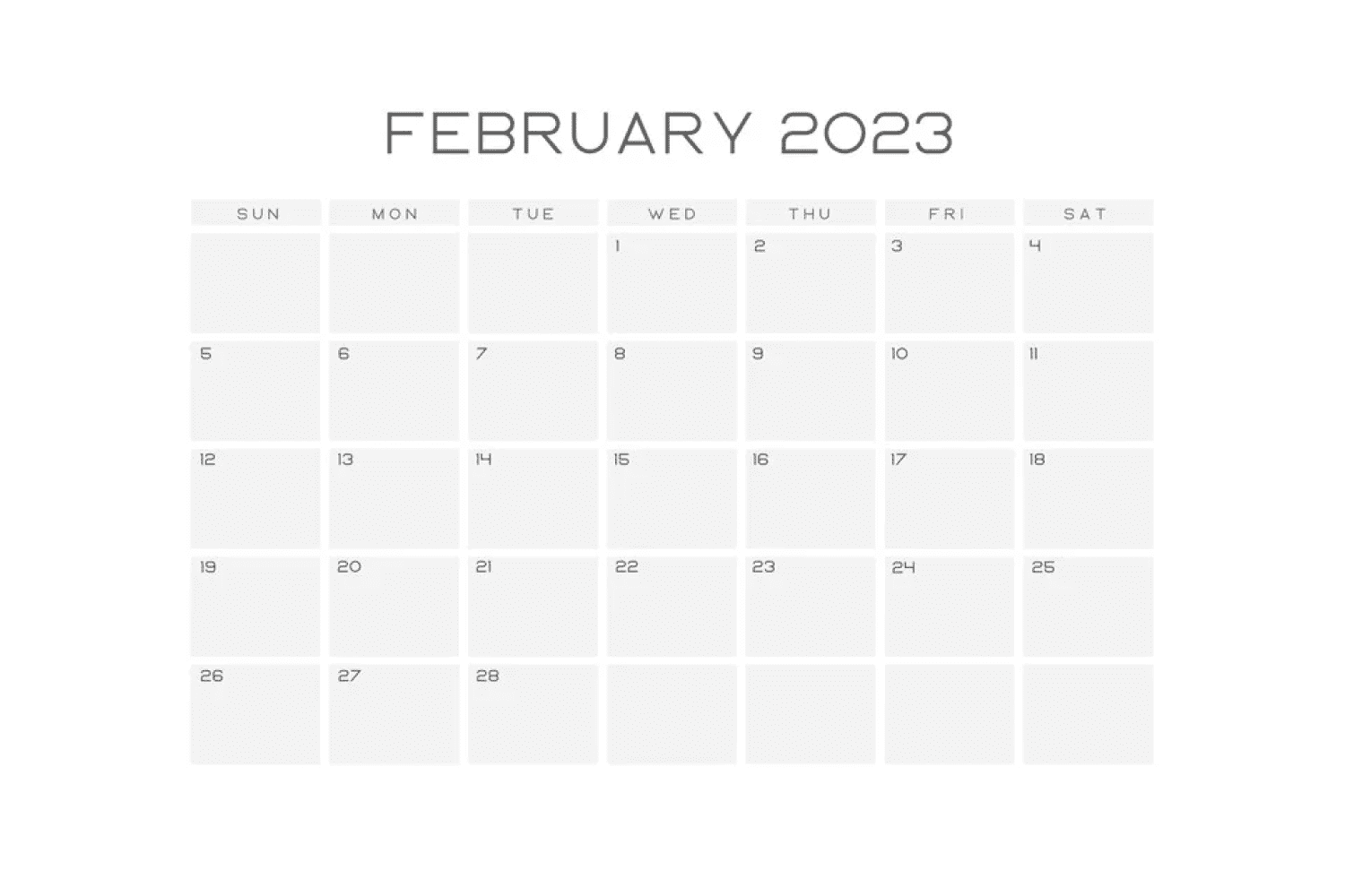Gray calendar for february in a minimalist style.