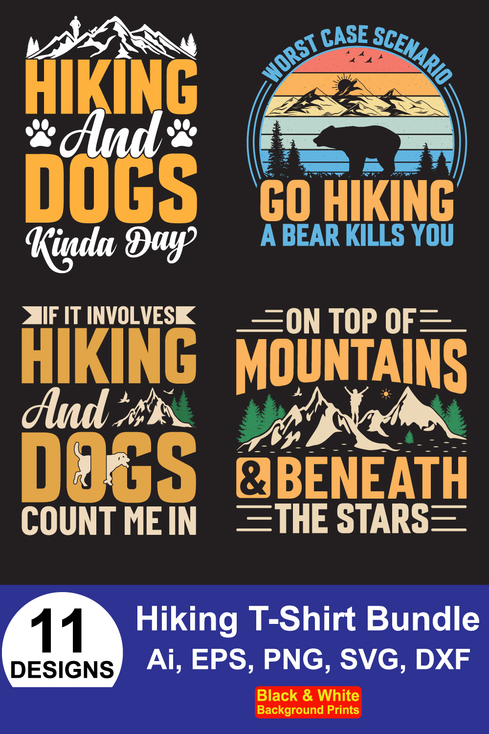 Hiking T-shirt Design Bundle pinterest image.