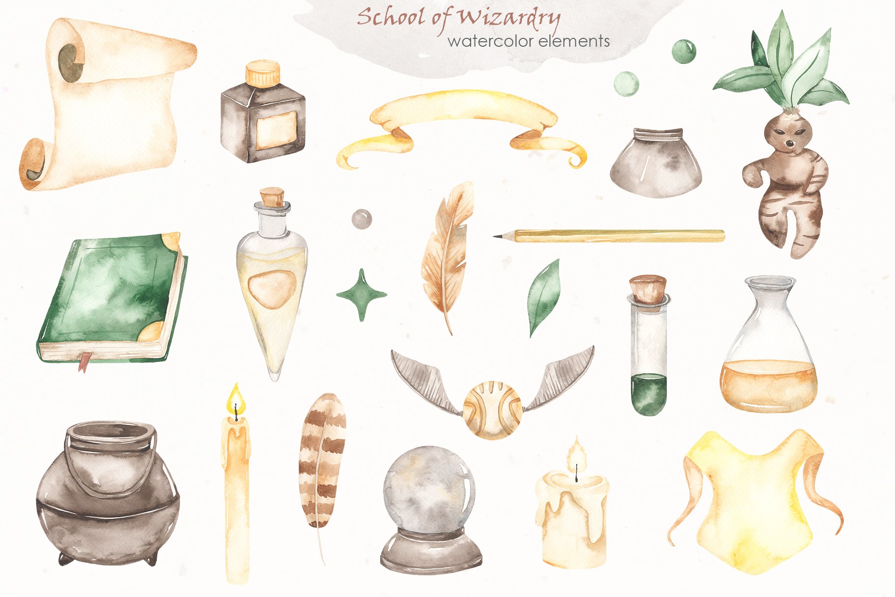 School Of Wizardry Watercolor elements preview.