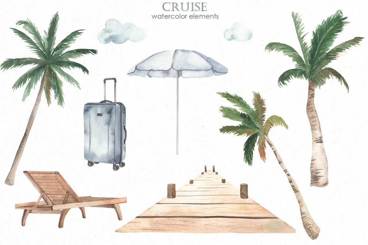 Cruise Watercolor Collection with watercolor elements.