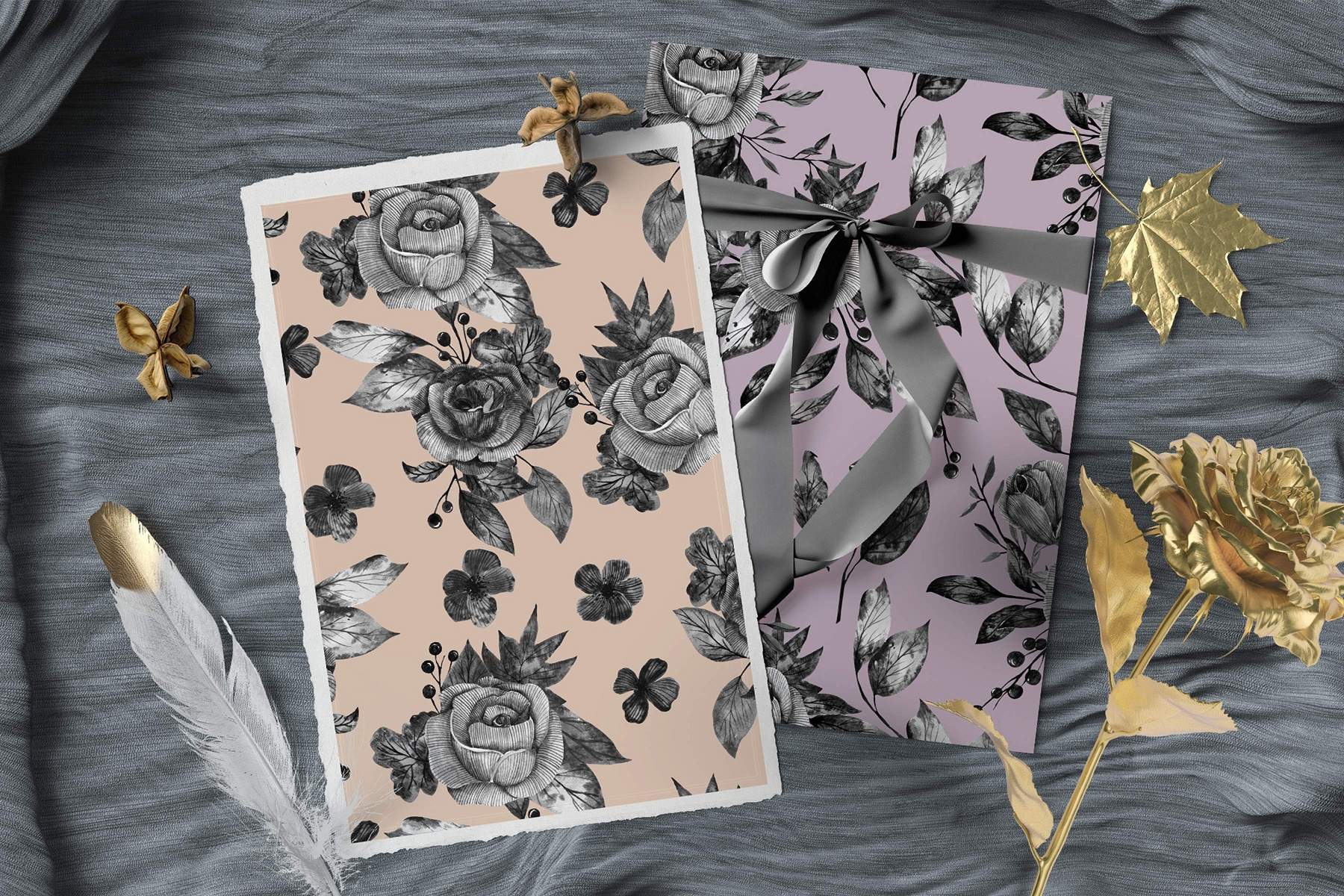 Vintage rose floral printable papers preview image.