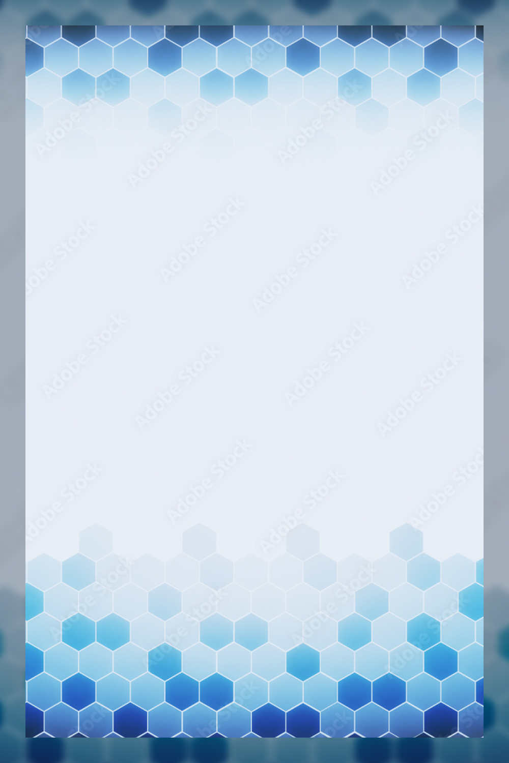 White background with abstract blue hexagons.