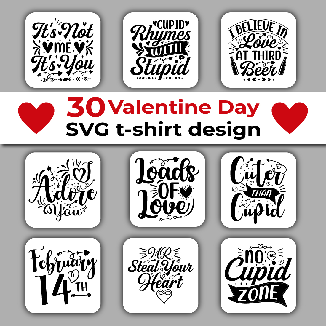 T-shirt Valentine's Day SVG Design Bundle cover image.