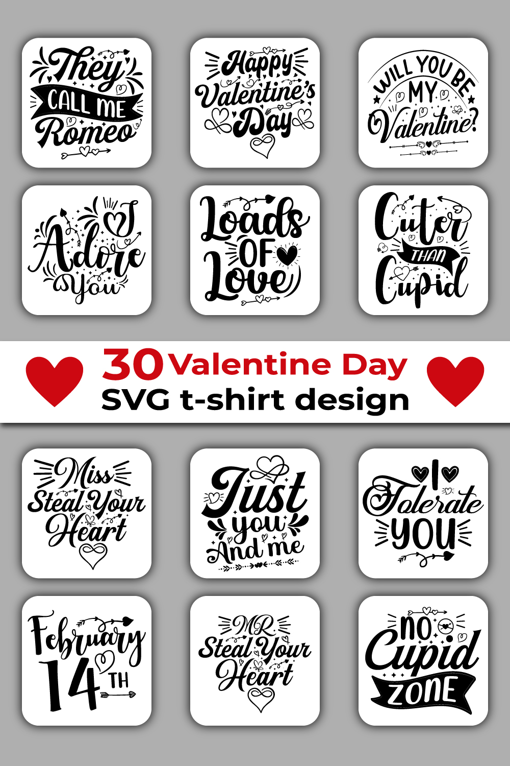 T-shirt Valentine's Day SVG Design Bundle pinterest image.