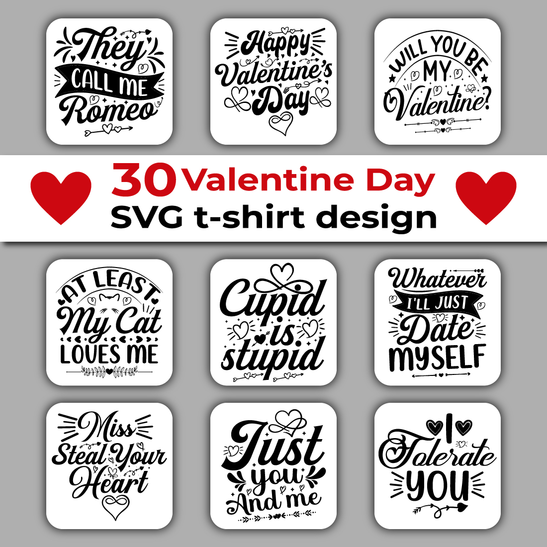 Valentine's Day SVG T-shirt Design Bundle cover image.