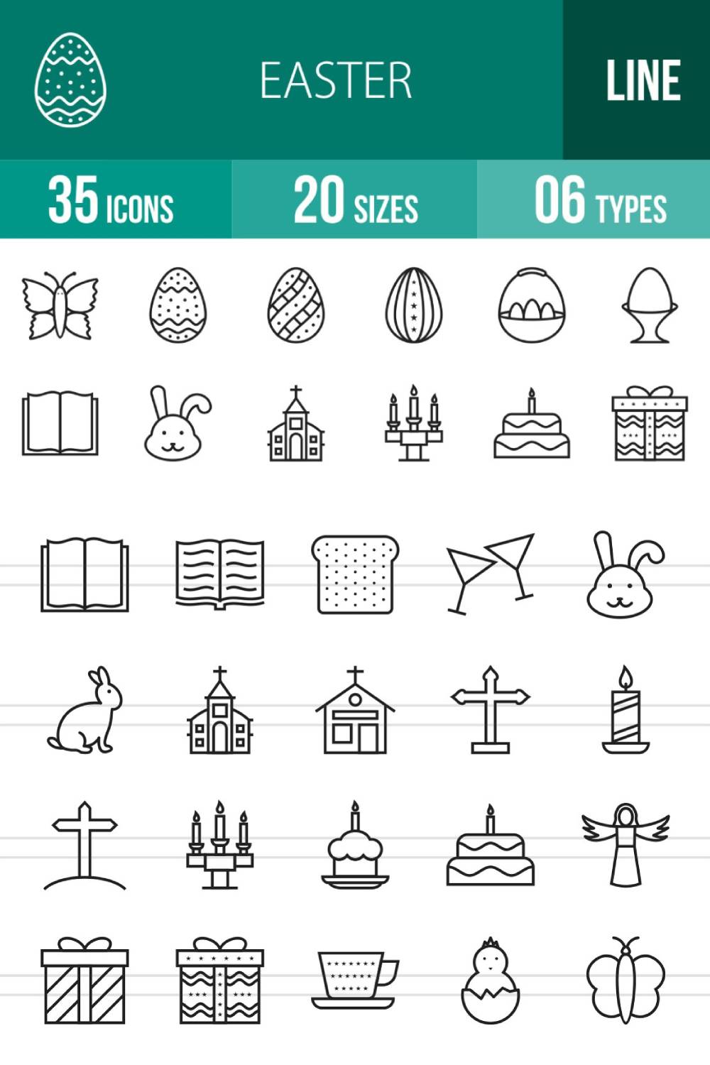 35 Easter Line Icons Pinterest Cover.