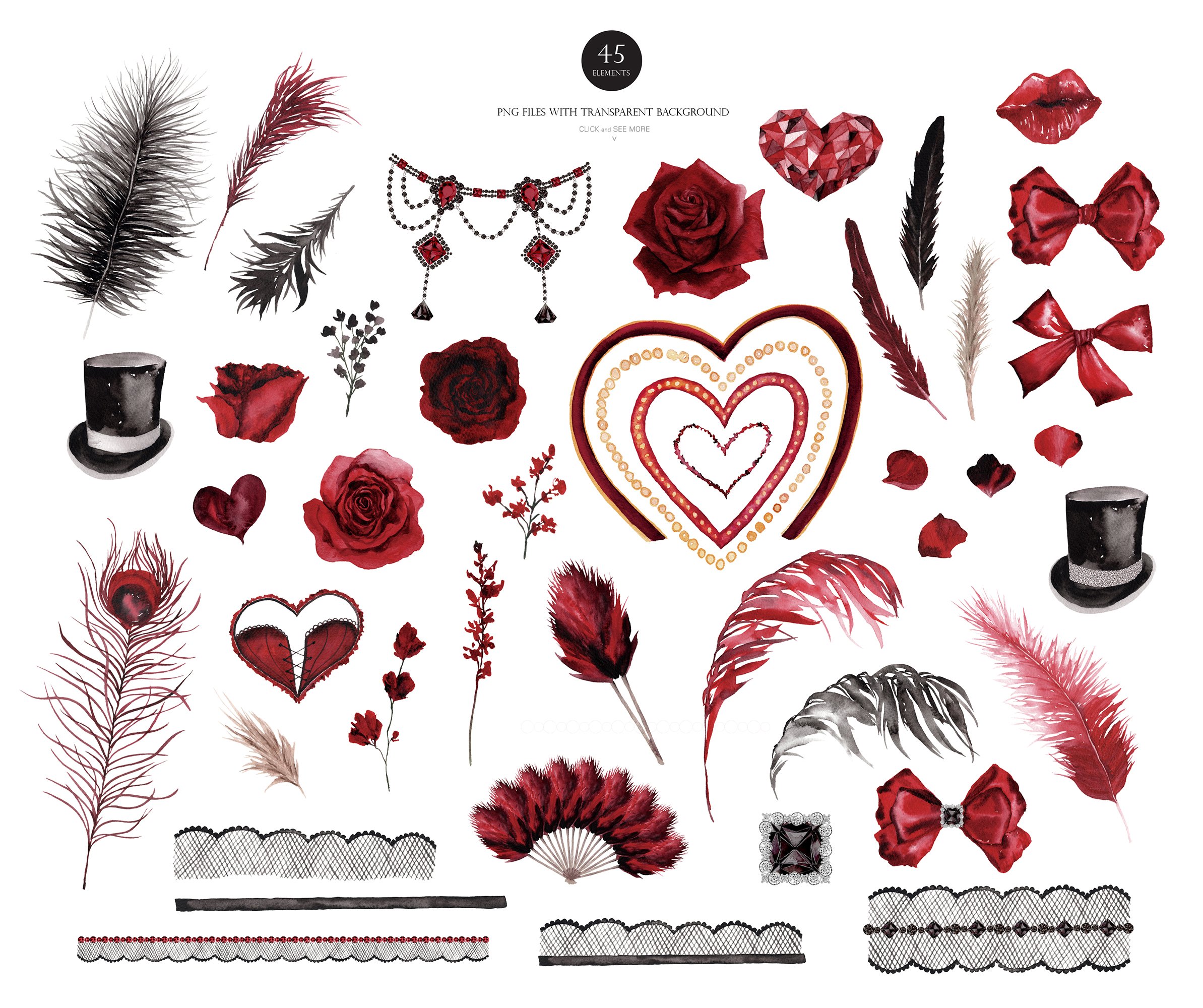 Diverse of elements for Moulin Rouge illustration.