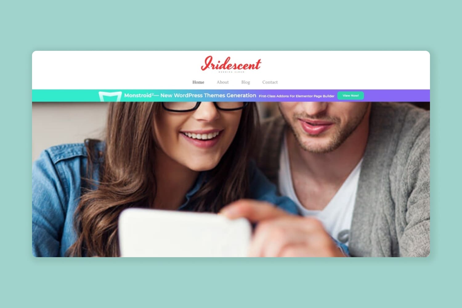 Screenshot of the site with a slider and a photo of the couple on it.