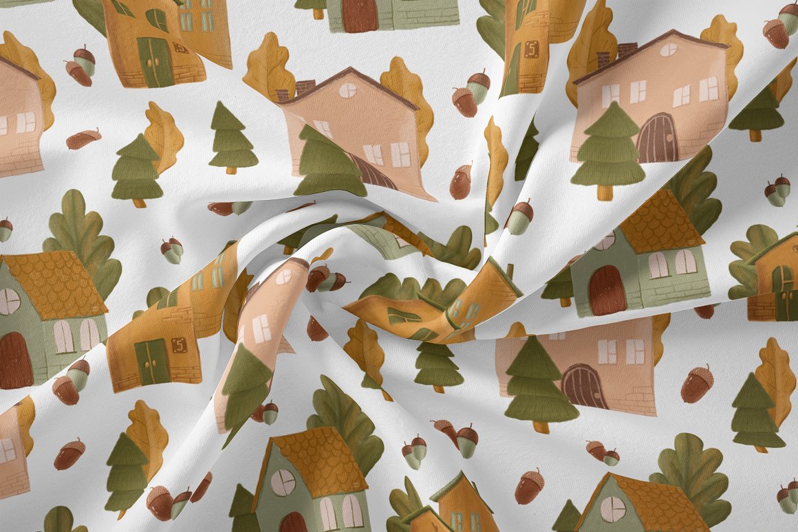 White fabric textil with fall seamless patterns.