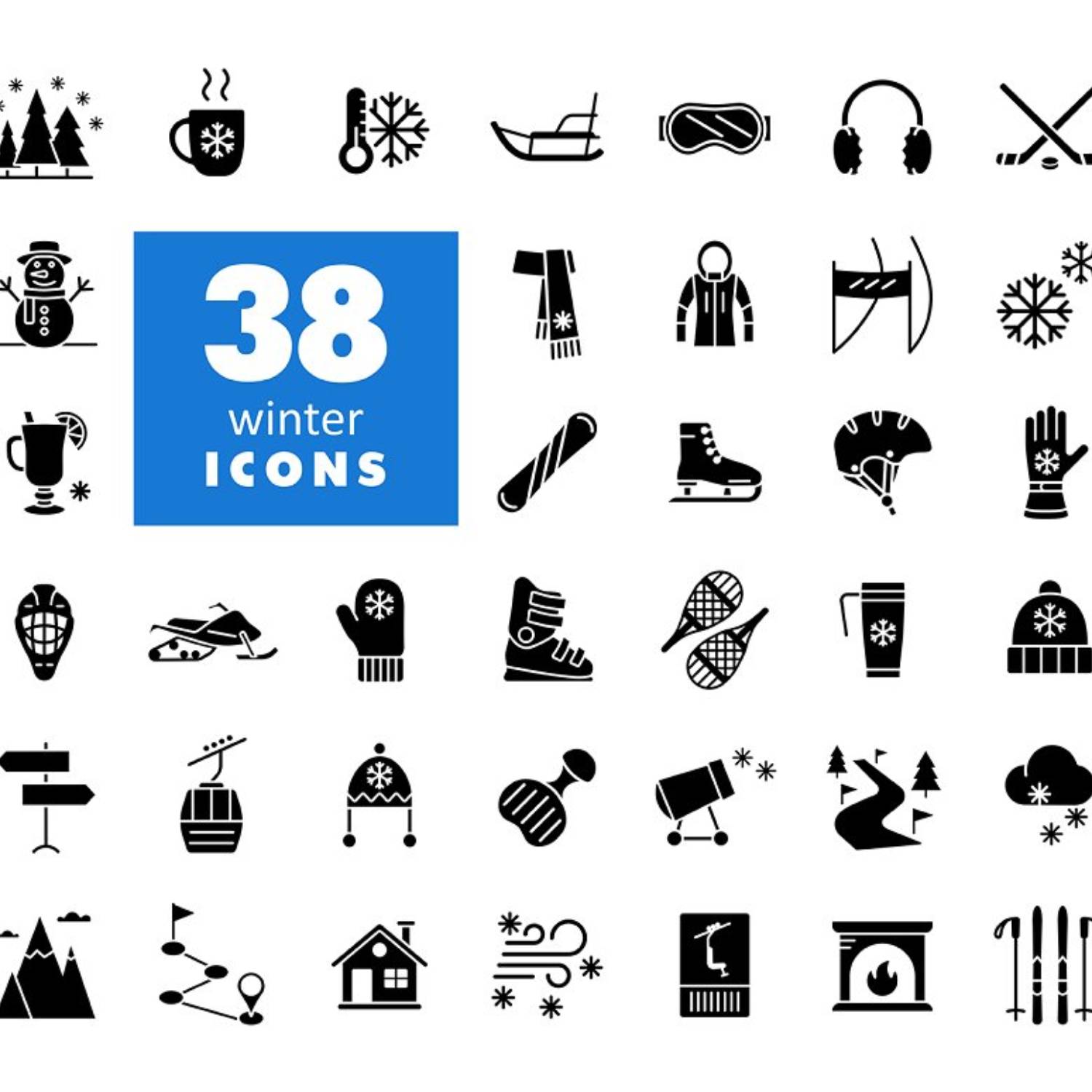 38 Winter Vector Glyph Icon Set Main Cover.