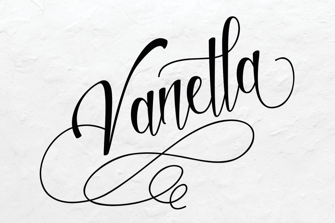 Black calligraphy lettering "Vanetla" on a gray background.